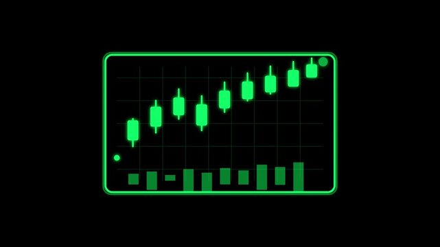 Green Neon Stock Market Candlestick Chart Bullish Growth Motion Graphic Animation