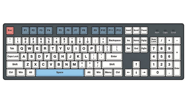 Top Down View Of A Wireless Computer Keyboard On A White Background