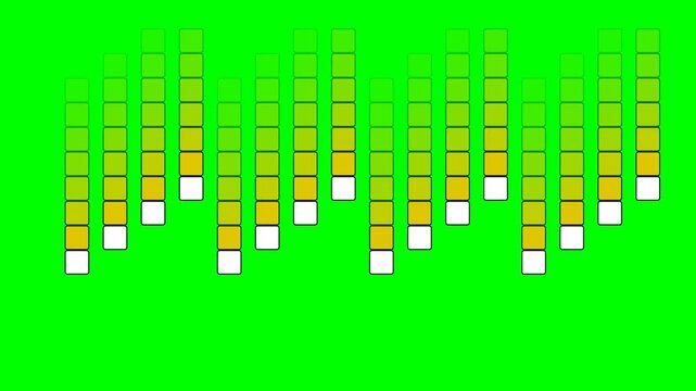 Digital audio frequency bars visualization on a vibrant chroma green screen