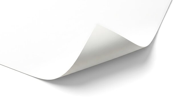 Blank white paper corner curling with soft shadow.