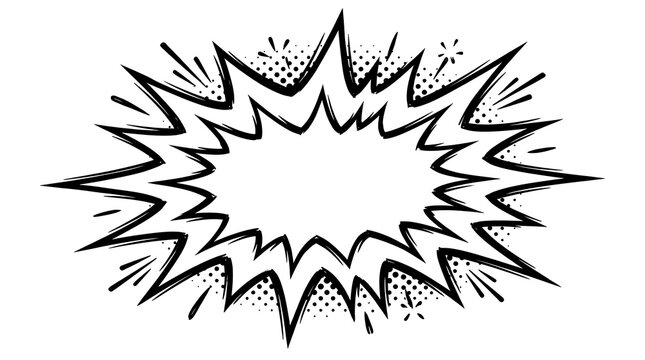 Comic book style explosion speech bubble with halftone dots.