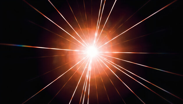Intense Glowing Light Source with Bright Orange Halo and Radial Beams on Black Background