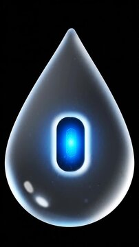 Futuristic Digital Water Drop Icon with Glowing Blue Core for Proptech and Smart Home Real Estate Property Technology