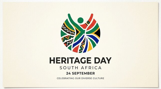 Heritage Day South Africa celebration poster with colorful cultural ribbon design and date