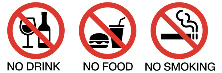 no eating drinking and smoking sign icon for food beverage and tobacco restrictions in public facilities restaurants safety compliance vector © LEECOO STUDIO