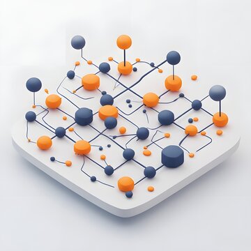 3d molecular network with orange and blue spheres