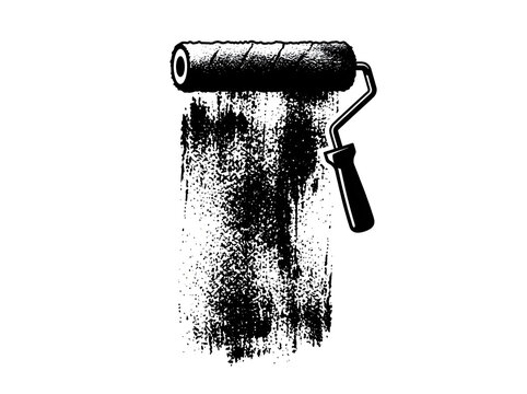 Black paint roller creating a textured ink stroke swatch on a clean white background