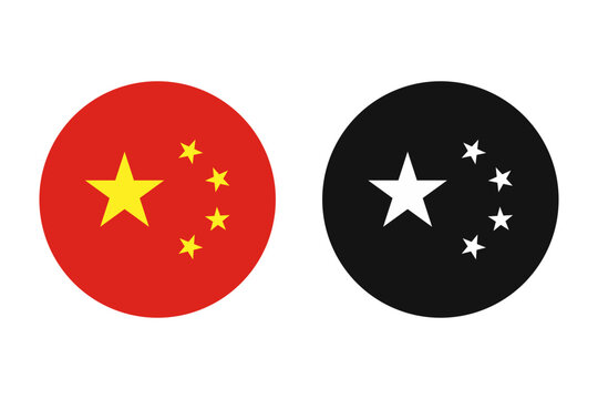 Set of two circular icons with a large star and four smaller stars, one in red and yellow and one in black and white