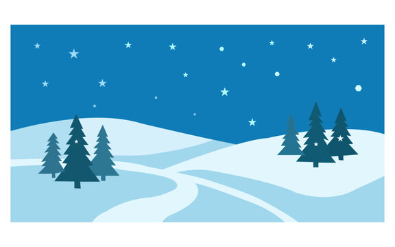 Winter landscape with snow and pine trees