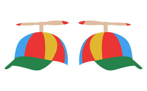 Two colorful propeller hats