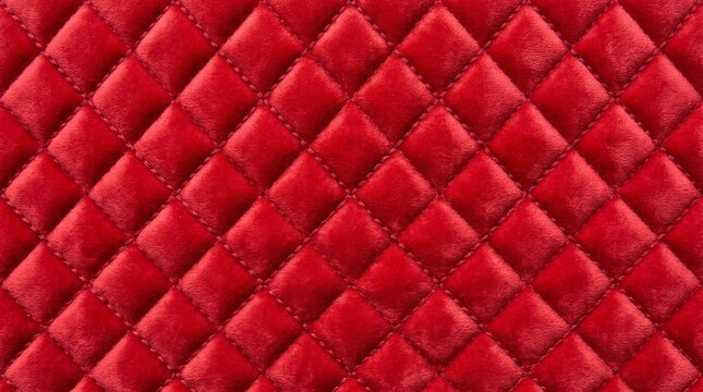 Luxurious red quilted velvet fabric texture, elegant diamond pattern upholstery, plush textile background for fashion and design projects