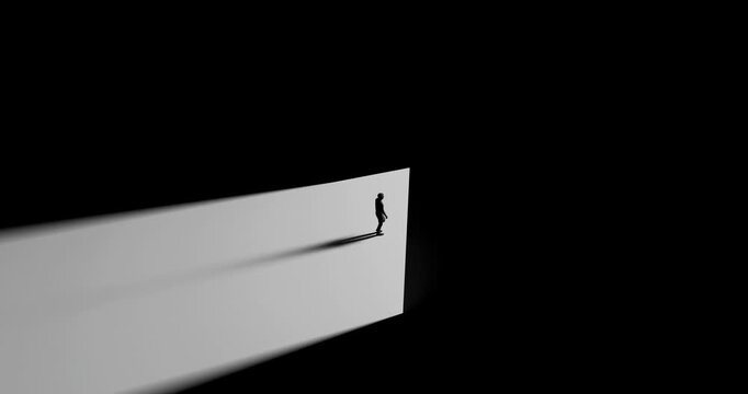 3D Render of Silhouette Man Walking Towards Bright Light and Disappearing