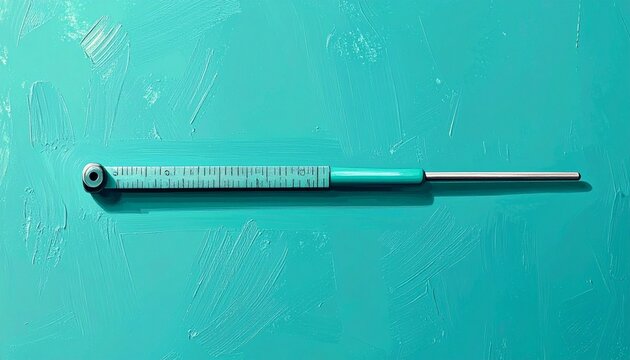 Precision metal measuring tool on green background.
