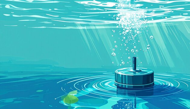 Underwater scene with bubbles and submerged object.