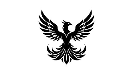 Fototapeta premium A majestic black phoenix with wings spread wide, symbolizing rebirth and power, on a clean white background.
