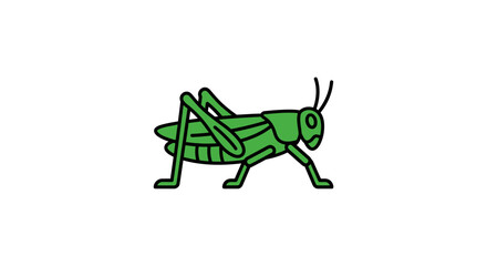 Fototapeta premium Simple green grasshopper illustration with black outline on a white background.