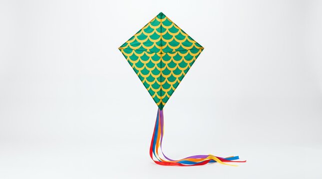 Green Yellow Snake Pattern Diamond Kite Isolated on White