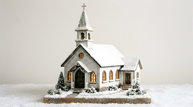 Small White Country Church Covered in Snow on a Quiet Winter Landscape