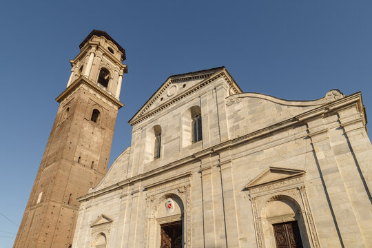 Exterior view of the Duomo di Torino (Turin Cathedral) with its bell tower