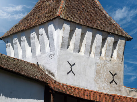 Outer fortification wall tower at Harman fortified church in Transylvania, Romania