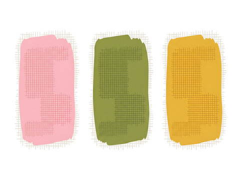 Textured Raw Canvas Swatches in Pink Olive Green and Yellow Ochre