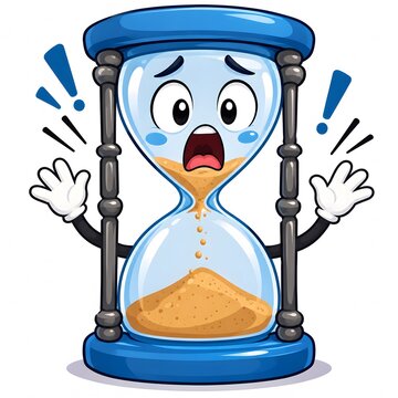 Panicked hourglass cartoon character with running sand isolated Generative AI