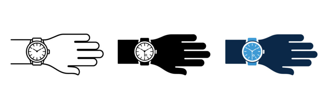 wristwatch on hand icon for time management schedule punctuality productivity reminders wearable technology business vector