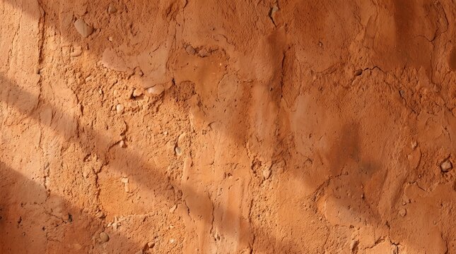 Rough orange clay wall texture with natural shadows