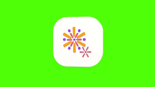 3D animated firework icon on a white rounded card with a green screen background. Smooth loop motion, perfect for mobile app UI, holiday party, and video editing elements.