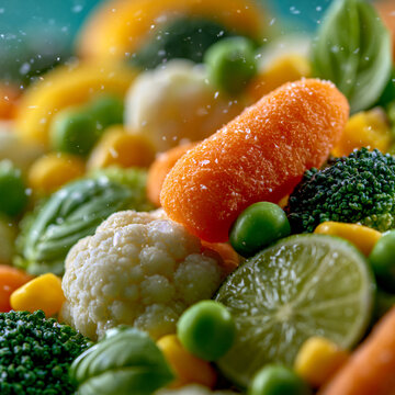 Fresh frozen mixed vegetables with broccoli cauliflower and lime frozen food vegetables