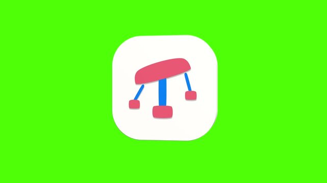 3D animated swing ride icon on a white rounded card with a green screen background. Smooth loop motion, perfect for mobile app UI, park attraction, and video editing elements.
