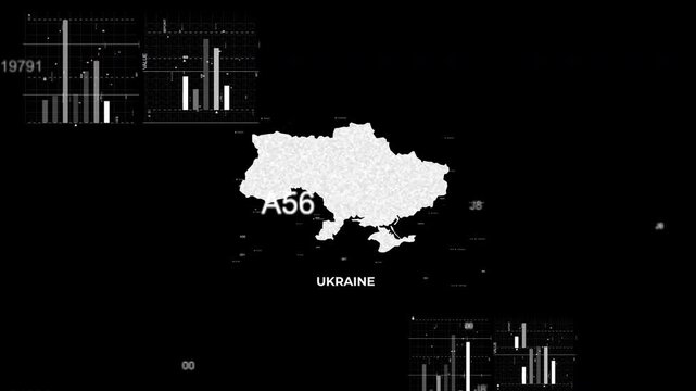 Ukraine map animation showcasing economy, infrastructure, technology, population, energy, trade, and national development data for presentations, films, documentaries, and motion graphics.