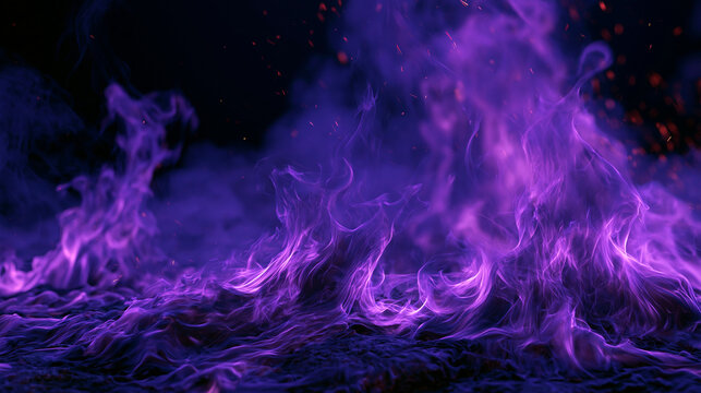 Violet Flames with Glowing Embers in Dark