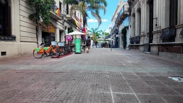 Montevideo street view with historic architecture and urban traffic, Uruguay