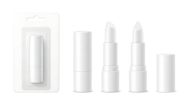 Five Blank White Lipstick Packaging Mockups for Cosmetic Branding and Beauty Design