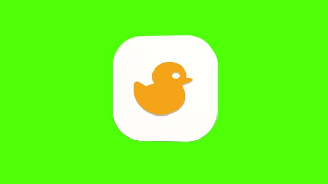 3D animated rubber duck icon on a white rounded card with a green screen background. Smooth loop motion, perfect for mobile app UI, bath toy, and video editing elements.