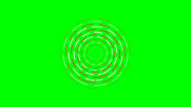 Abstract circular motion pattern with repeating dashed lines on green screen