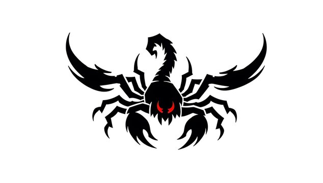 Black scorpion silhouette with red eyes on white background