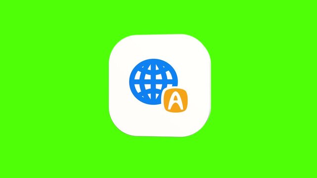 3D animated global language icon on a white rounded card with a green screen background. Smooth loop motion, perfect for mobile app UI, translation, and video editing elements.