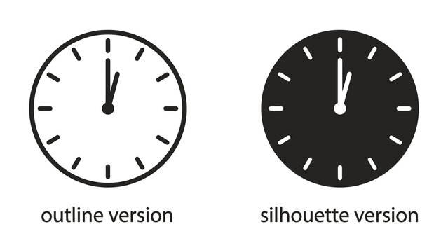 Clock Face Icons: Two stylized clock faces, one in outline and the other in silhouette, indicate the time.