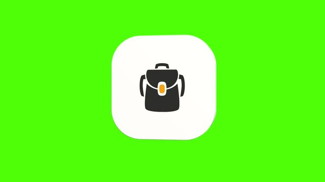 3D animated school backpack icon on a white rounded card with a green screen background. Smooth loop motion, perfect for mobile app UI, back to school, and video editing elements.