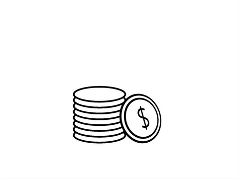 Animated stacked dollar coins icon isolated on white background
