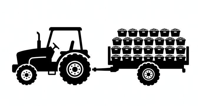 Farm tractor utility trailer with coffee harvest containers icon vector