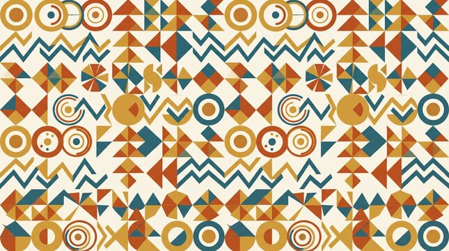 Retro Geometric Seamless Pattern with Circles and Zigzag