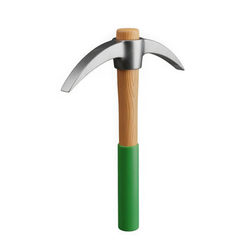 Mining pickaxe with wooden handle isolated on a transparent background view.
