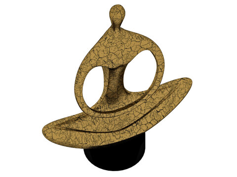 Elegant golden female sculpture presented in a luxurious contemporary setting. High-end photorealistic 3D render featuring metallic gold tones, artistic form