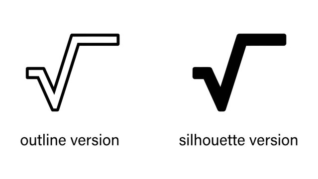 Mathematical Symbols: Two distinct representations of the mathematical square root symbol, one as a clean outline and the other as a solid silhouette, symbolizing calculation and abstract concepts.