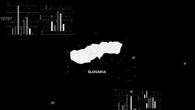 Slovakia map animation showcasing economy, infrastructure, technology, population, energy, trade, and national development data for presentations, films, documentaries, and motion graphics.