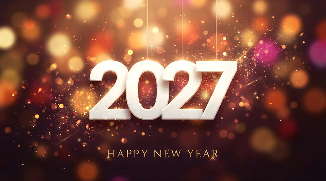 New year 2027 celebration with sparkling lights and festive typography