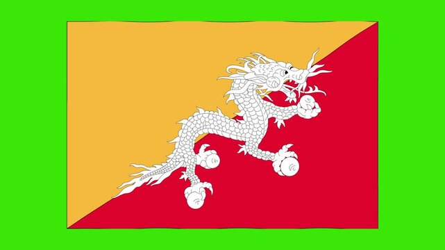 Abstract Illustration Bhutan flag waving green screen 4K